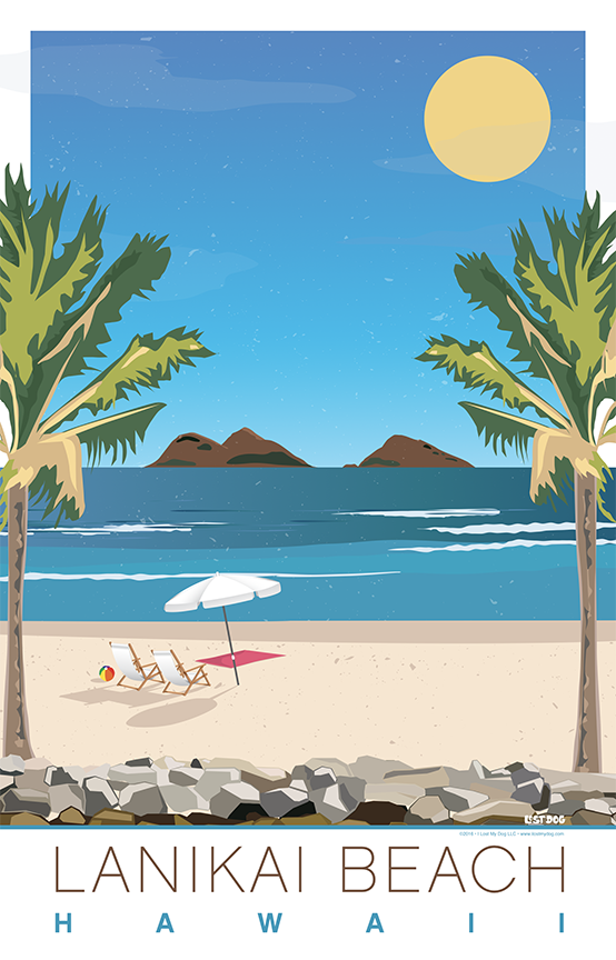 Lanikai Beach and Mokulua Islands, Hawaii Illustration