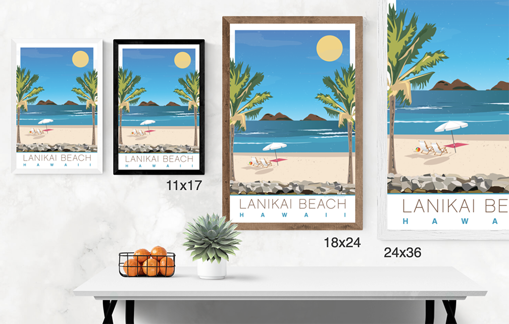 Lanikai Beach and Mokulua Islands, Hawaii Illustration